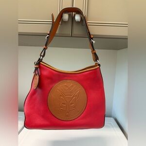 Tucker Tweed Equestrian Red and Tan Leather Shoulder Bag